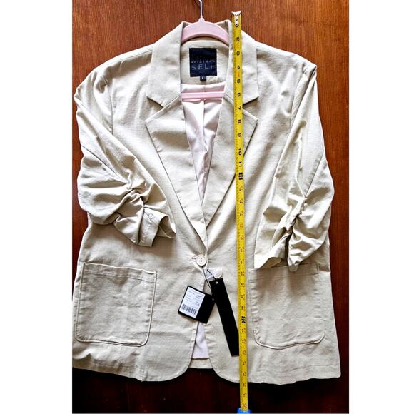 Mina Self  Fully Lined Cream  Blazer, Cotton Linen Blend , Sz L, Art No 25655 - Picture 7 of 8